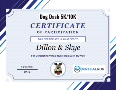 Dog Dash Certificate